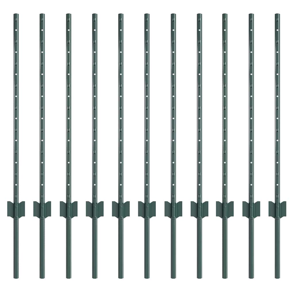 Fence Posts Height Adjustable 11 pcs Green 80 cm Steel