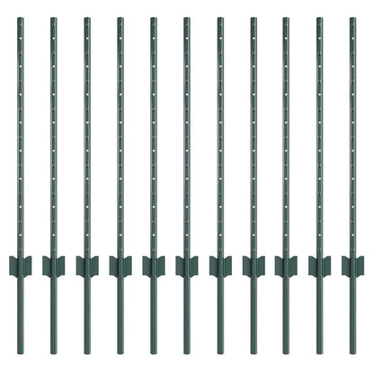 Fence Posts Height Adjustable 11 pcs Green 80 cm Steel