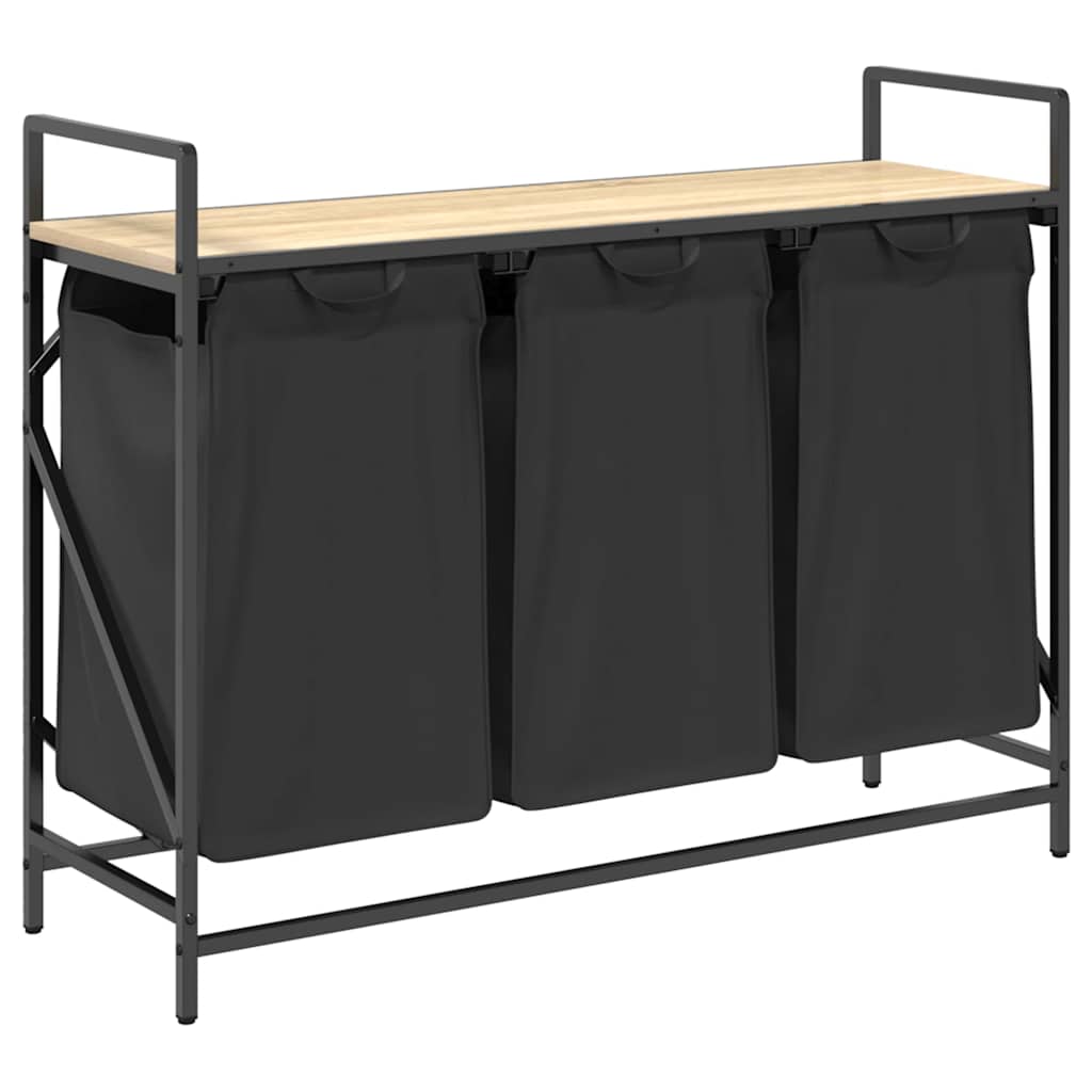 Laundry Basket 3 Compartments with Shelf Sonoma Oak