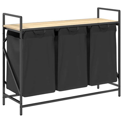 Laundry Basket 3 Compartments with Shelf Sonoma Oak