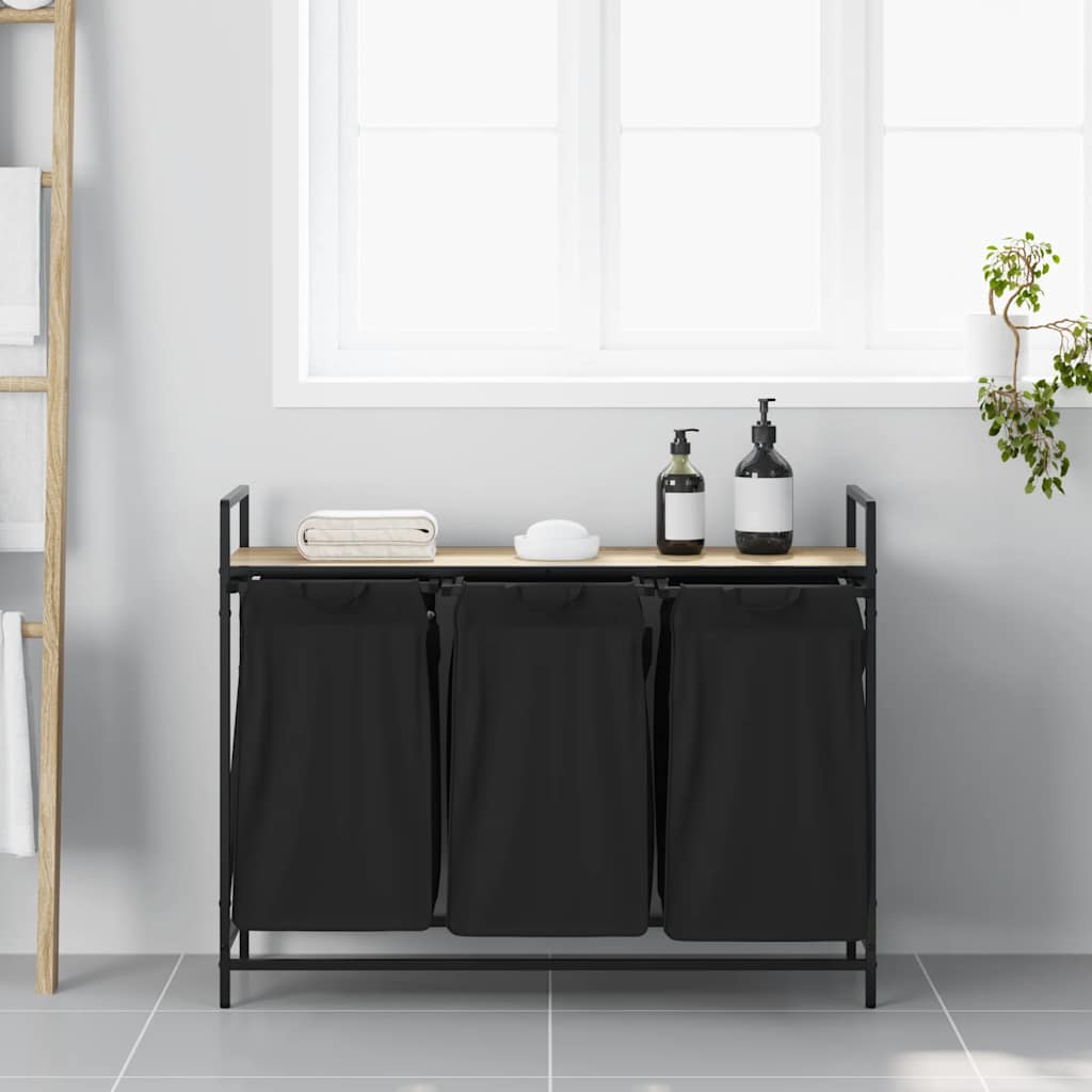 Laundry Basket 3 Compartments with Shelf Sonoma Oak