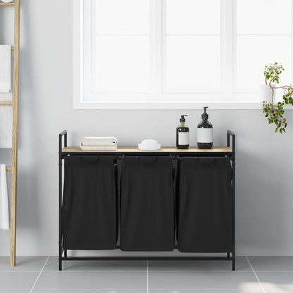 Laundry Basket 3 Compartments with Shelf Sonoma Oak