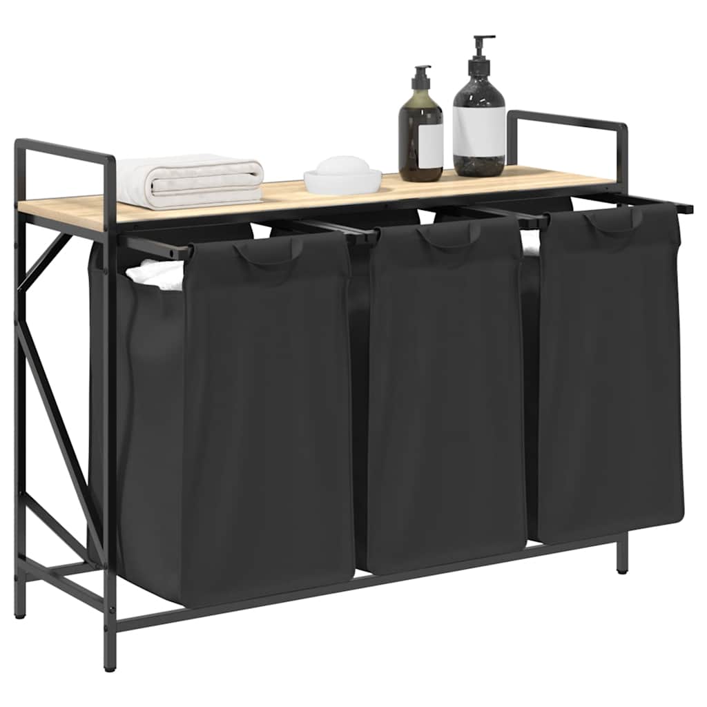 Laundry Basket 3 Compartments with Shelf Sonoma Oak