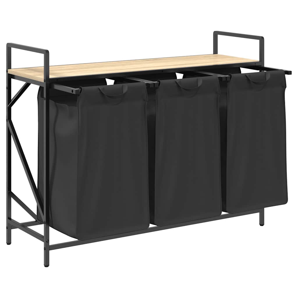 Laundry Basket 3 Compartments with Shelf Sonoma Oak