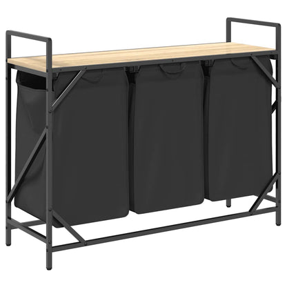 Laundry Basket 3 Compartments with Shelf Sonoma Oak