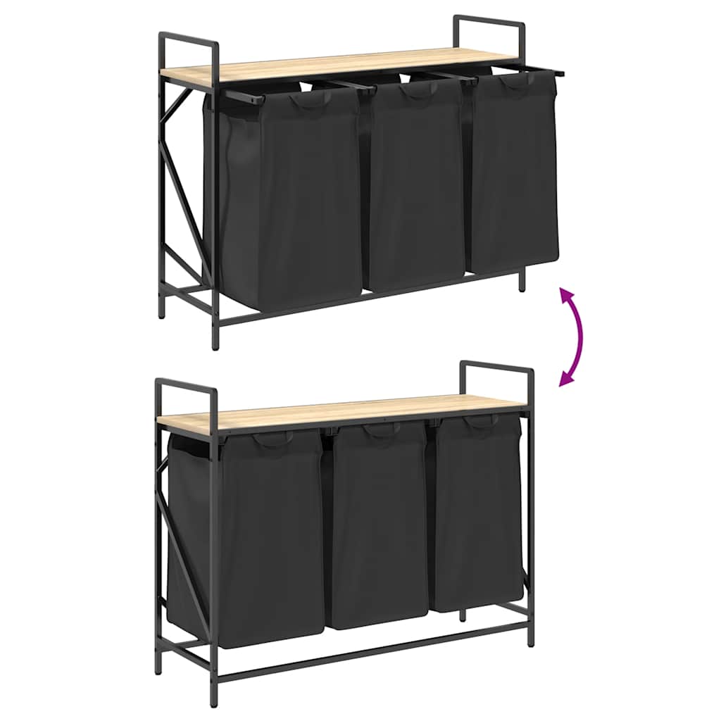 Laundry Basket 3 Compartments with Shelf Sonoma Oak