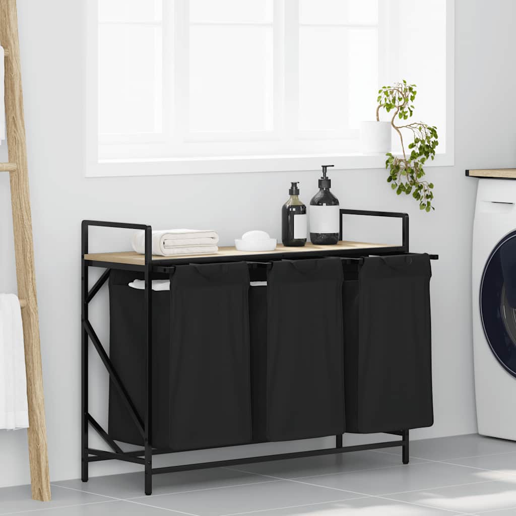 Laundry Basket 3 Compartments with Shelf Sonoma Oak