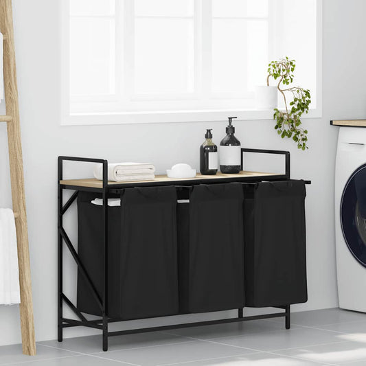 Laundry Basket 3 Compartments with Shelf Sonoma Oak