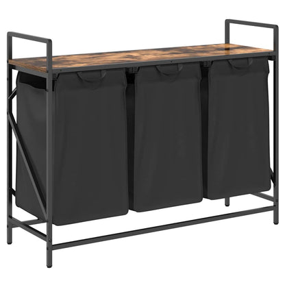 Laundry Basket 3 Compartments with Shelf Smoked Oak