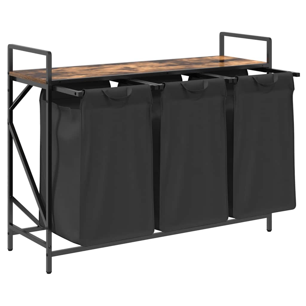 Laundry Basket 3 Compartments with Shelf Smoked Oak