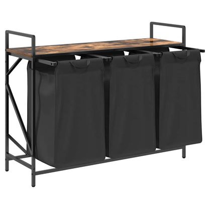 Laundry Basket 3 Compartments with Shelf Smoked Oak