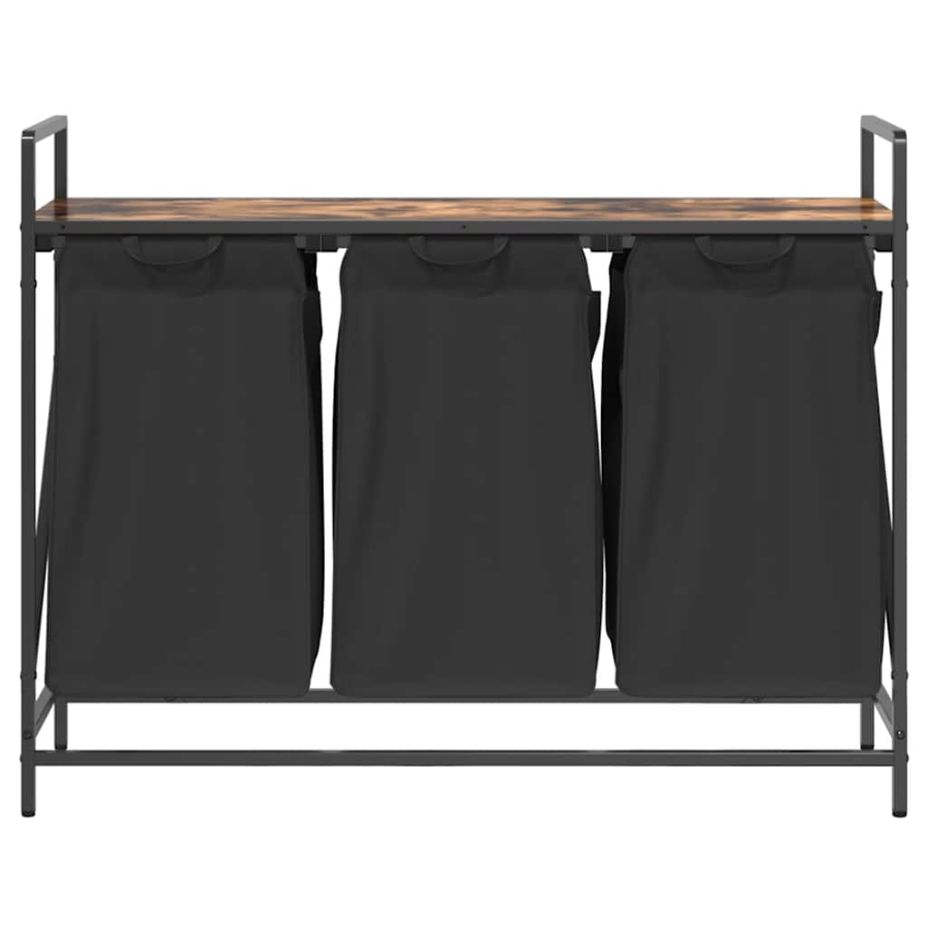 Laundry Basket 3 Compartments with Shelf Smoked Oak