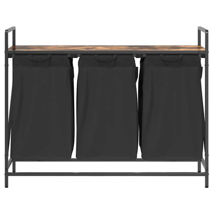 Laundry Basket 3 Compartments with Shelf Smoked Oak