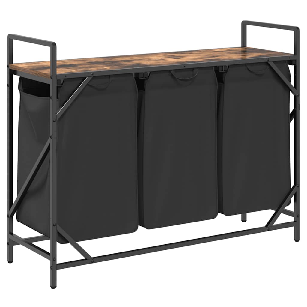 Laundry Basket 3 Compartments with Shelf Smoked Oak