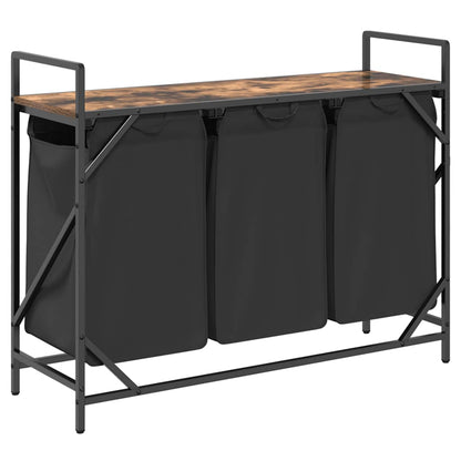 Laundry Basket 3 Compartments with Shelf Smoked Oak