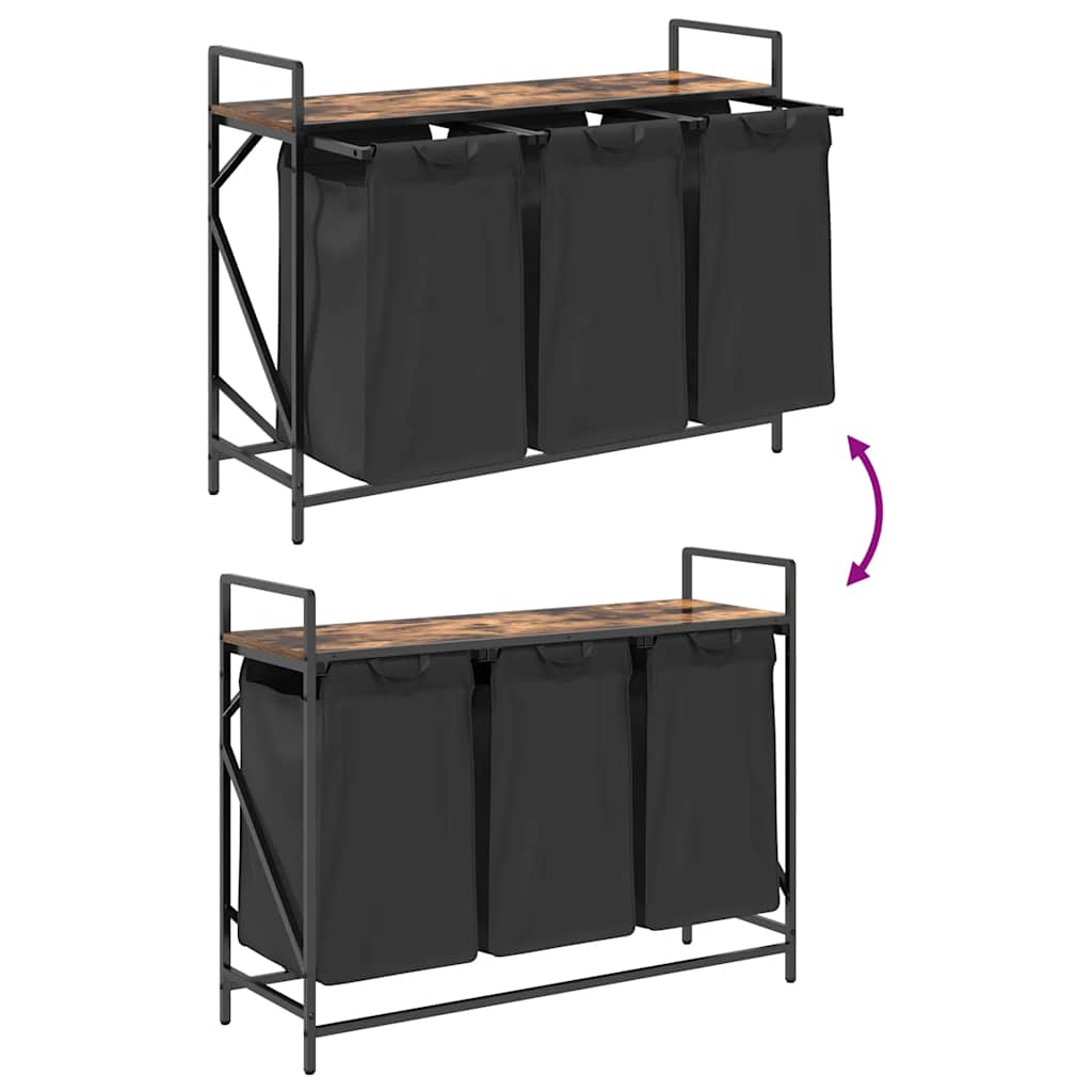 Laundry Basket 3 Compartments with Shelf Smoked Oak