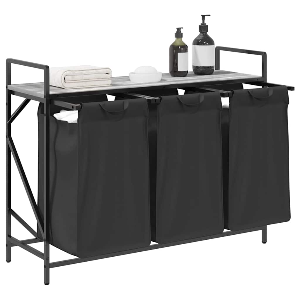 Laundry Basket 3 Compartments with Shelf Grey Sonoma
