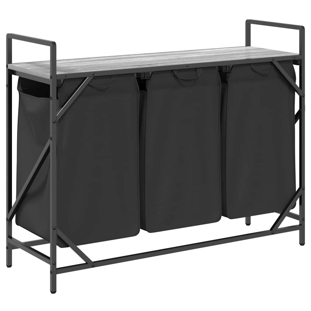 Laundry Basket 3 Compartments with Shelf Grey Sonoma