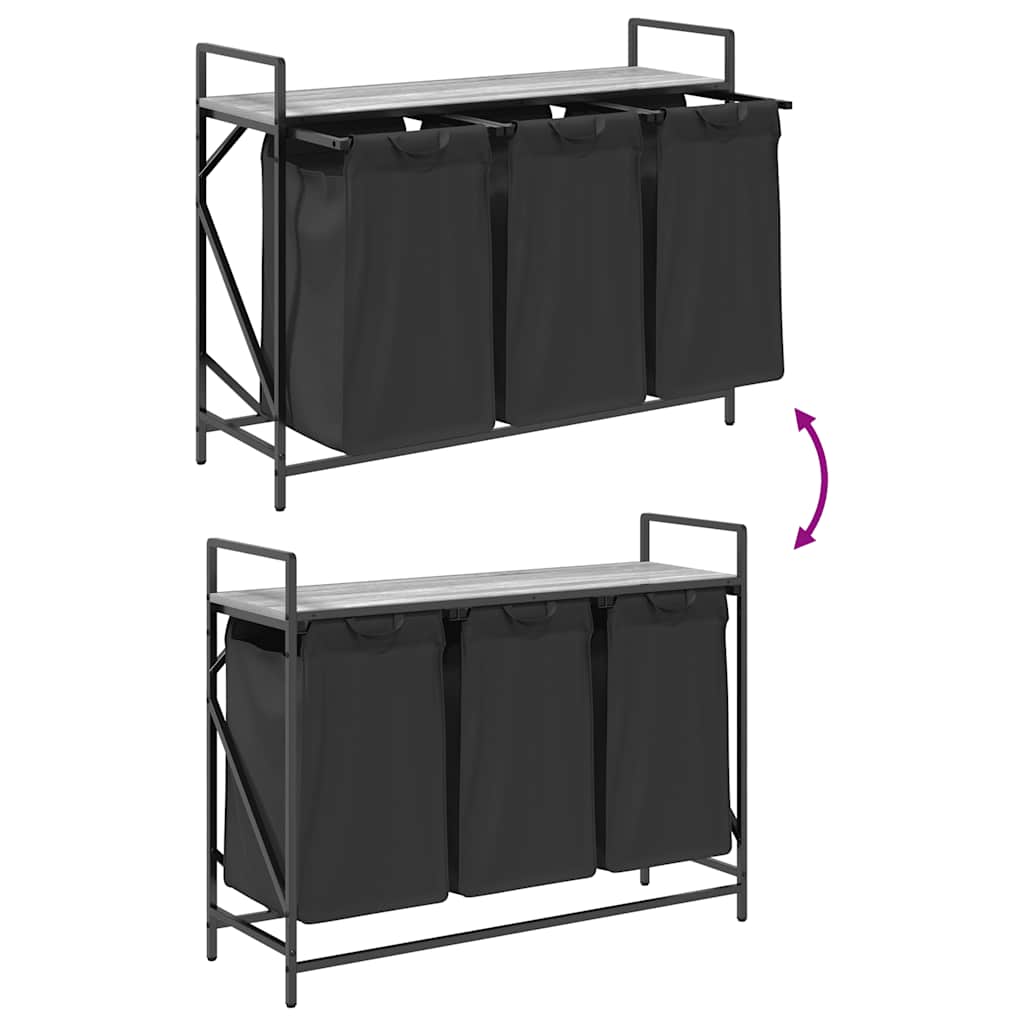 Laundry Basket 3 Compartments with Shelf Grey Sonoma