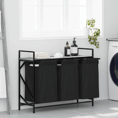 Laundry Basket 3 Compartments with Shelf Grey Sonoma