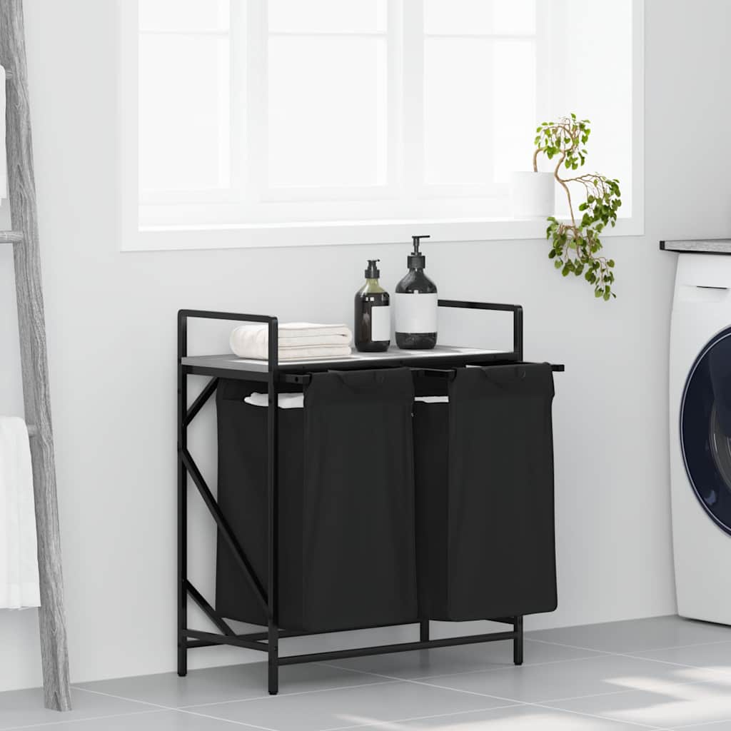 Laundry Basket 2 Compartments with Shelf Grey Sonoma