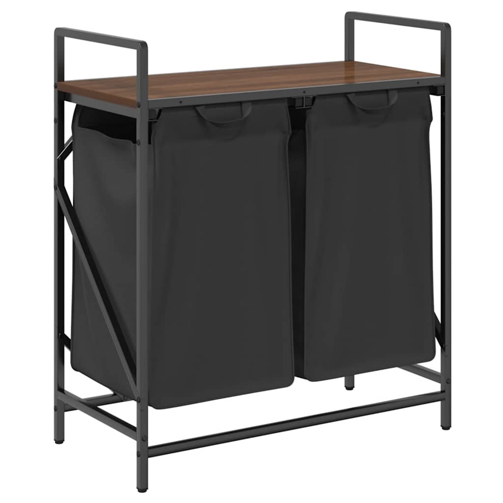 Laundry Basket 2 Compartments with Shelf Brown Oak