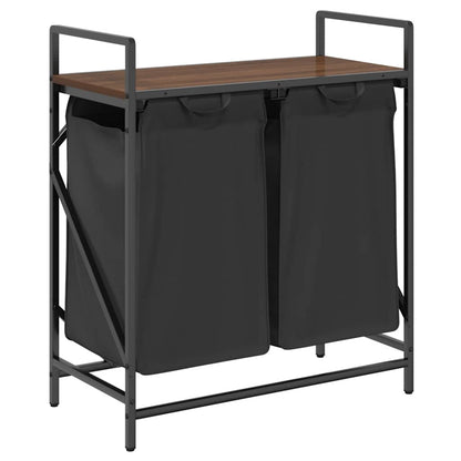 Laundry Basket 2 Compartments with Shelf Brown Oak