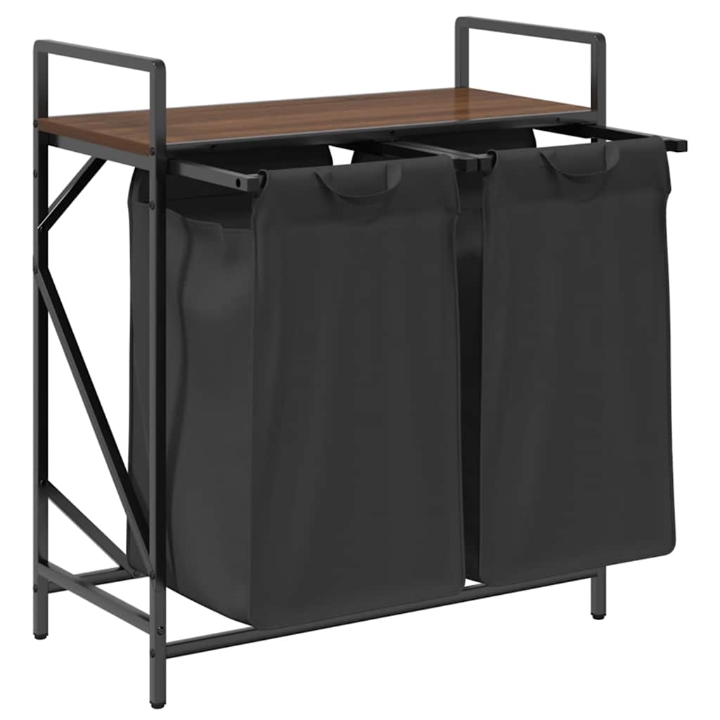 Laundry Basket 2 Compartments with Shelf Brown Oak