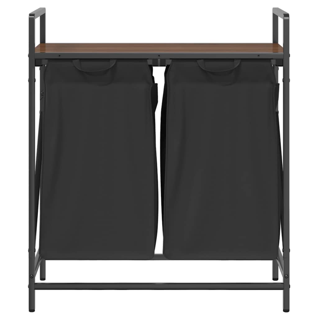 Laundry Basket 2 Compartments with Shelf Brown Oak