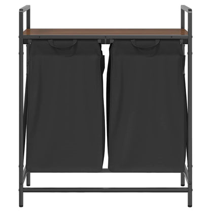 Laundry Basket 2 Compartments with Shelf Brown Oak