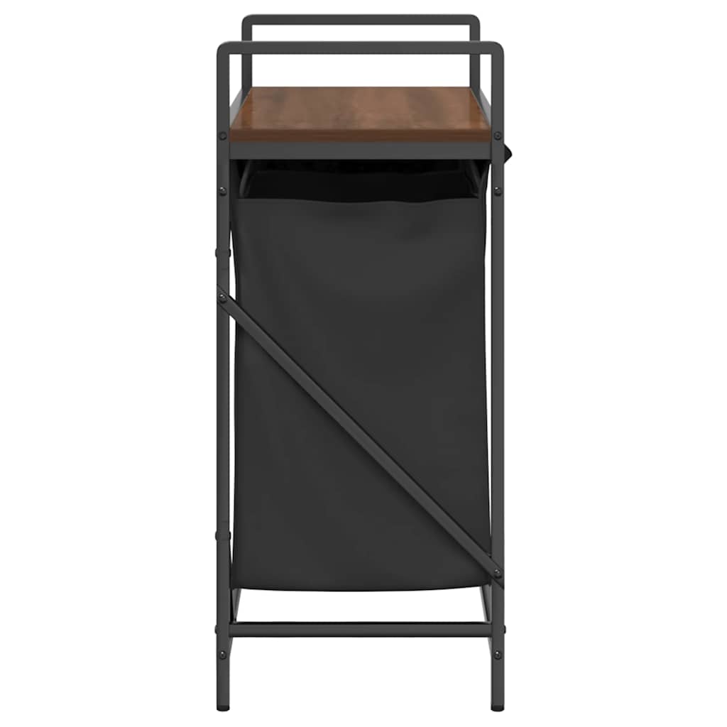 Laundry Basket 2 Compartments with Shelf Brown Oak