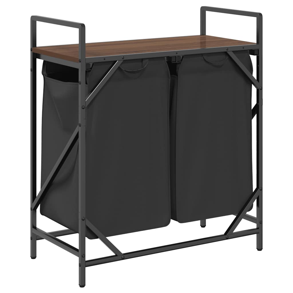 Laundry Basket 2 Compartments with Shelf Brown Oak