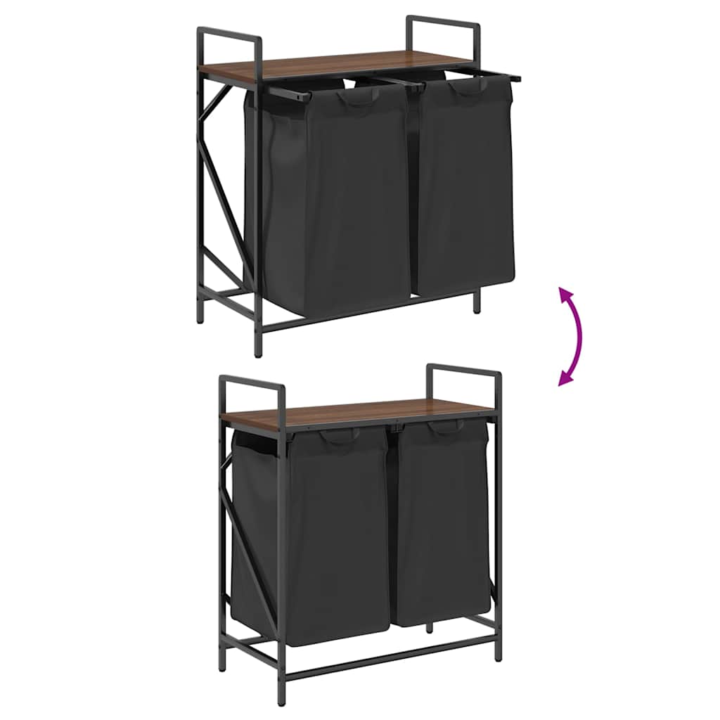 Laundry Basket 2 Compartments with Shelf Brown Oak