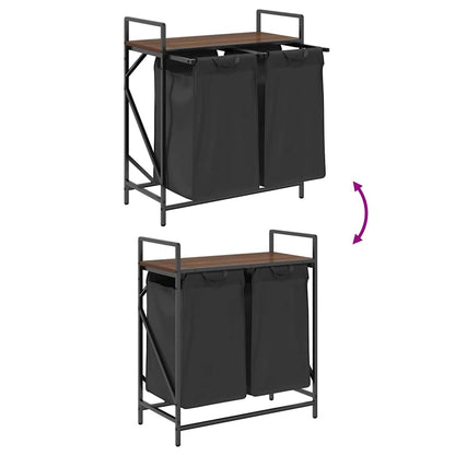 Laundry Basket 2 Compartments with Shelf Brown Oak