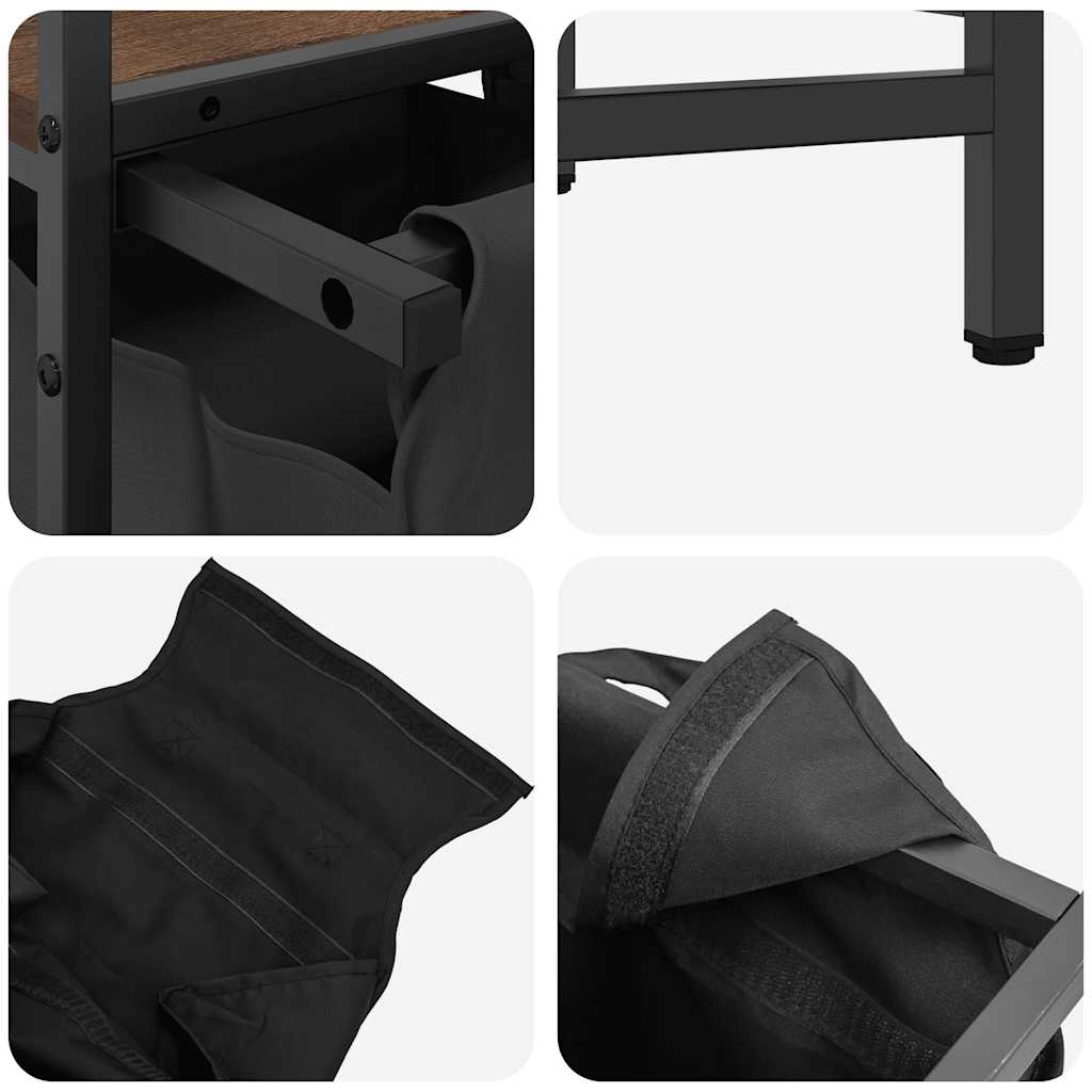 Laundry Basket 2 Compartments with Shelf Brown Oak