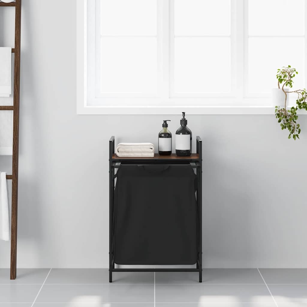 Laundry Basket 1 Compartment with Shelf Brown Oak