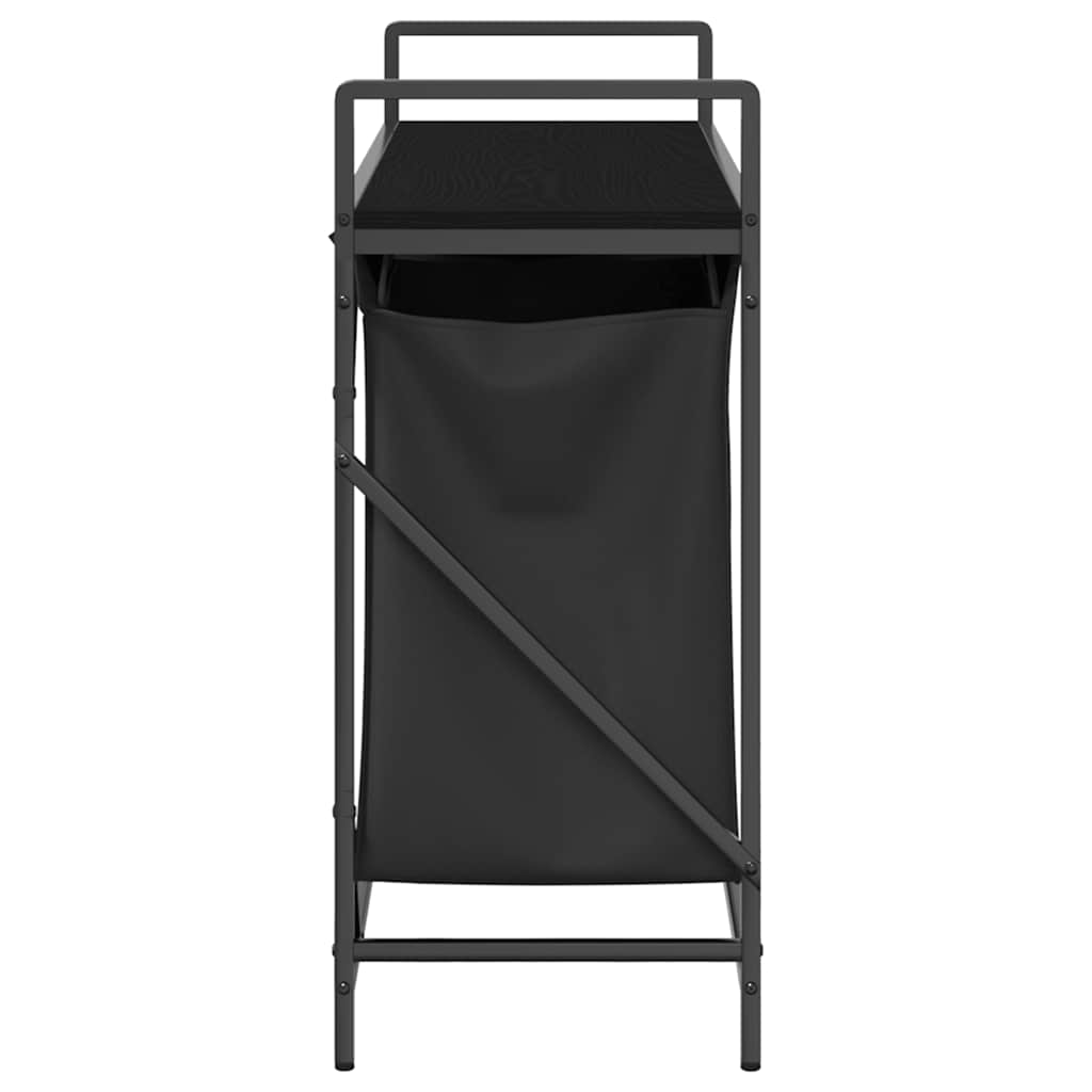 Laundry Basket 2 Compartments with Shelf Black Oak