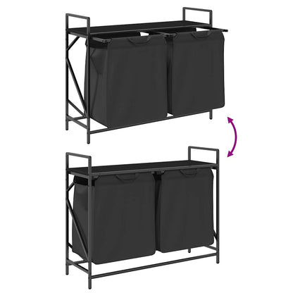 Laundry Basket 2 Compartments with Shelf Black Oak