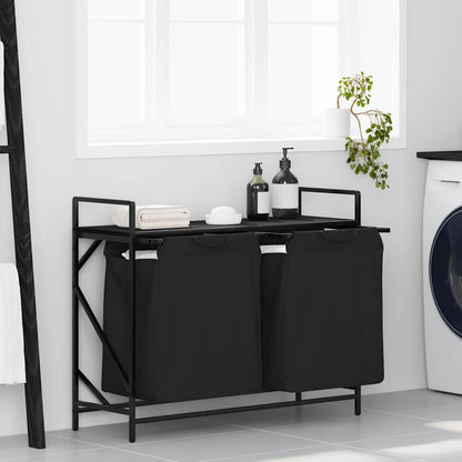Laundry Basket 2 Compartments with Shelf Black Oak
