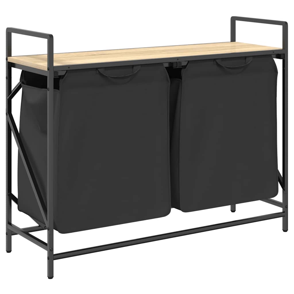 Laundry Basket 2 Compartments with Shelf Sonoma Oak