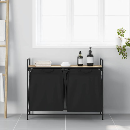 Laundry Basket 2 Compartments with Shelf Sonoma Oak