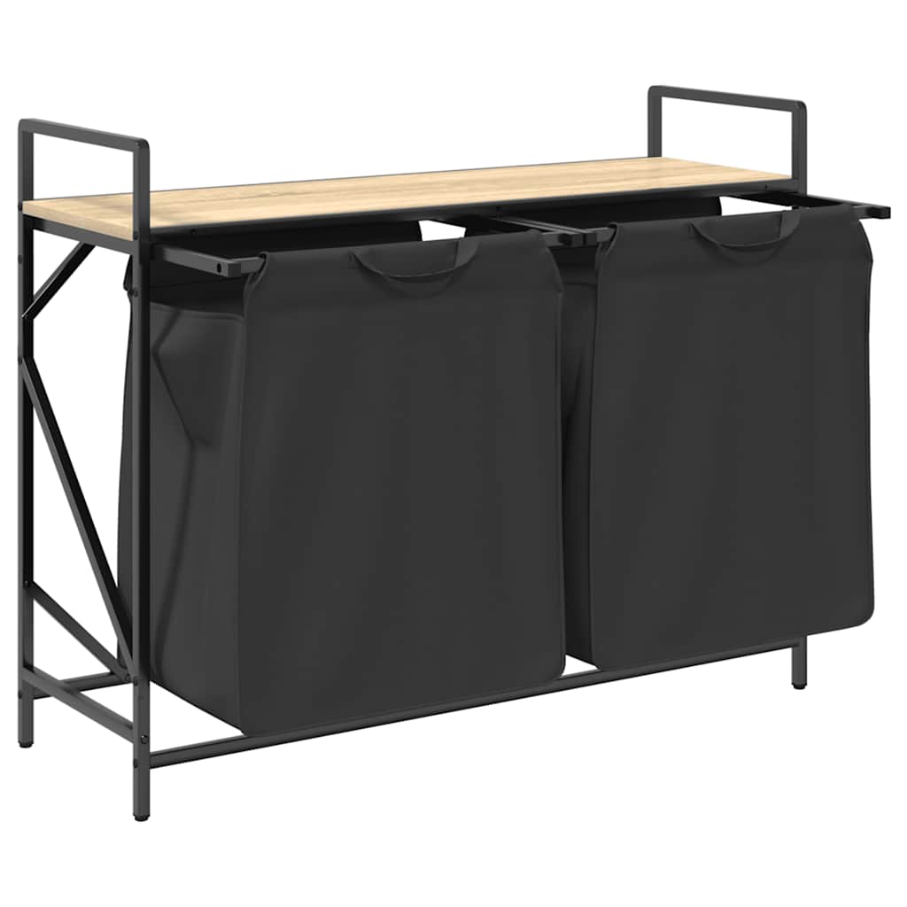 Laundry Basket 2 Compartments with Shelf Sonoma Oak