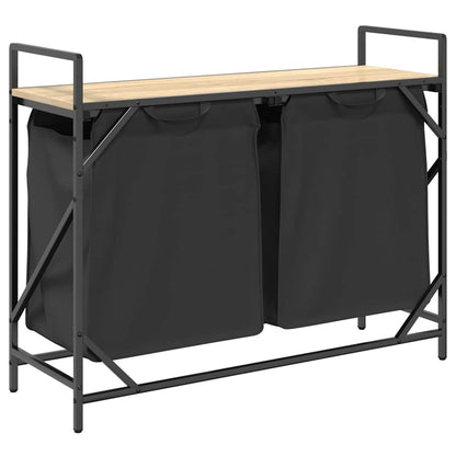 Laundry Basket 2 Compartments with Shelf Sonoma Oak