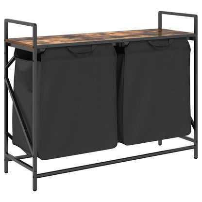 Laundry Basket 2 Compartments with Shelf Smoked Oak