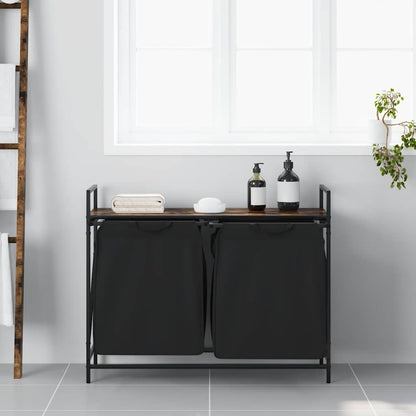 Laundry Basket 2 Compartments with Shelf Smoked Oak