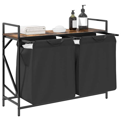 Laundry Basket 2 Compartments with Shelf Smoked Oak