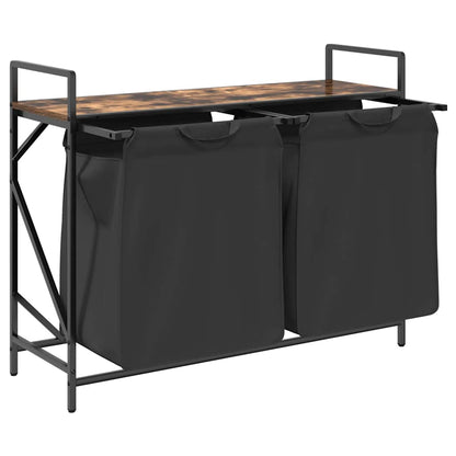 Laundry Basket 2 Compartments with Shelf Smoked Oak