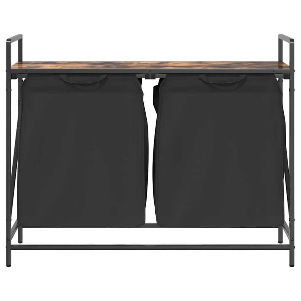 Laundry Basket 2 Compartments with Shelf Smoked Oak