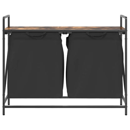 Laundry Basket 2 Compartments with Shelf Smoked Oak