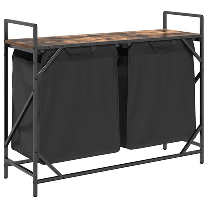 Laundry Basket 2 Compartments with Shelf Smoked Oak